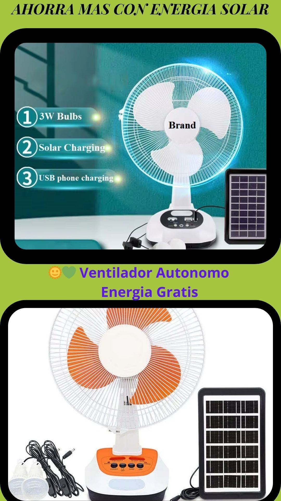 Ventiladora autónomo con panel solar